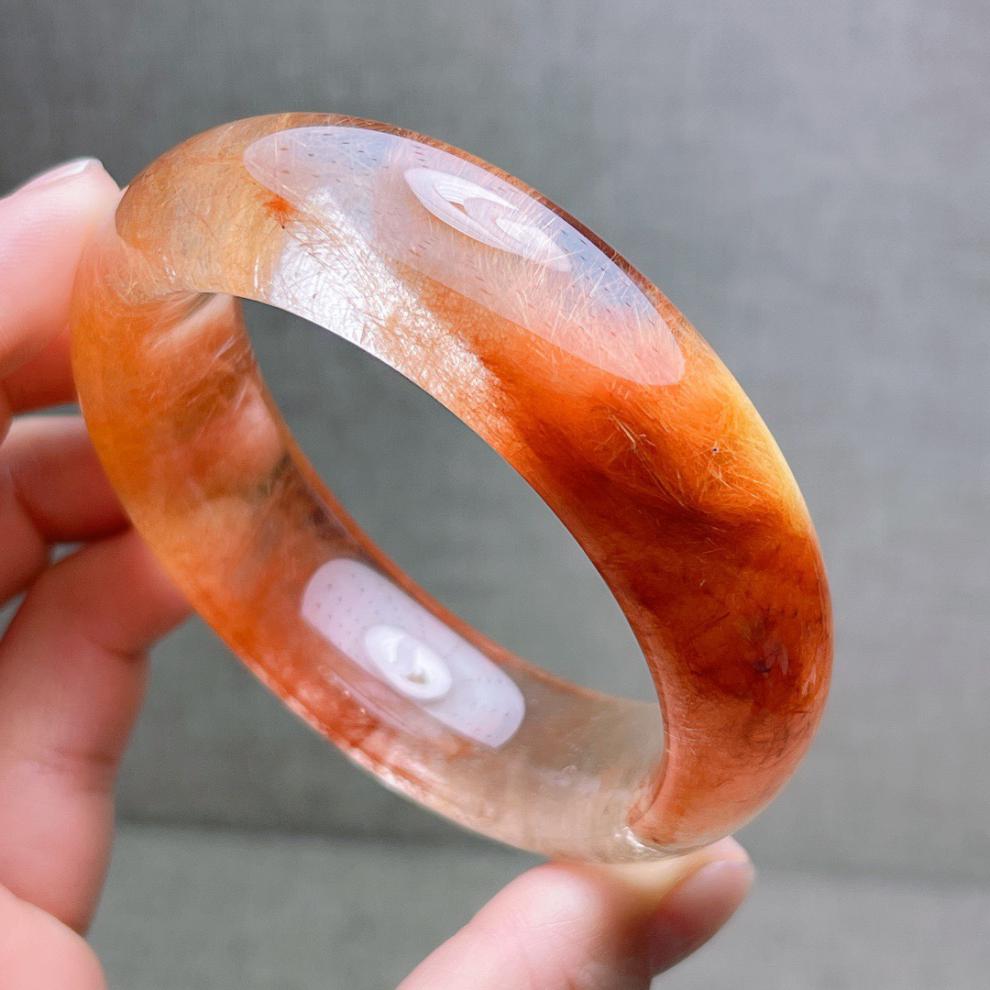 古珍 红发晶手镯 红兔毛水晶 宽版个性镯能量手环女士流行饰品礼物送