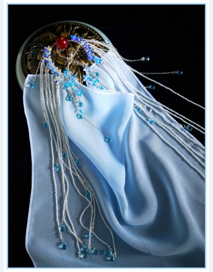 新品面纱古风南风古装耳挂面纱汉服蒙脸配饰飘逸仙气流苏面帘鲛人鱼