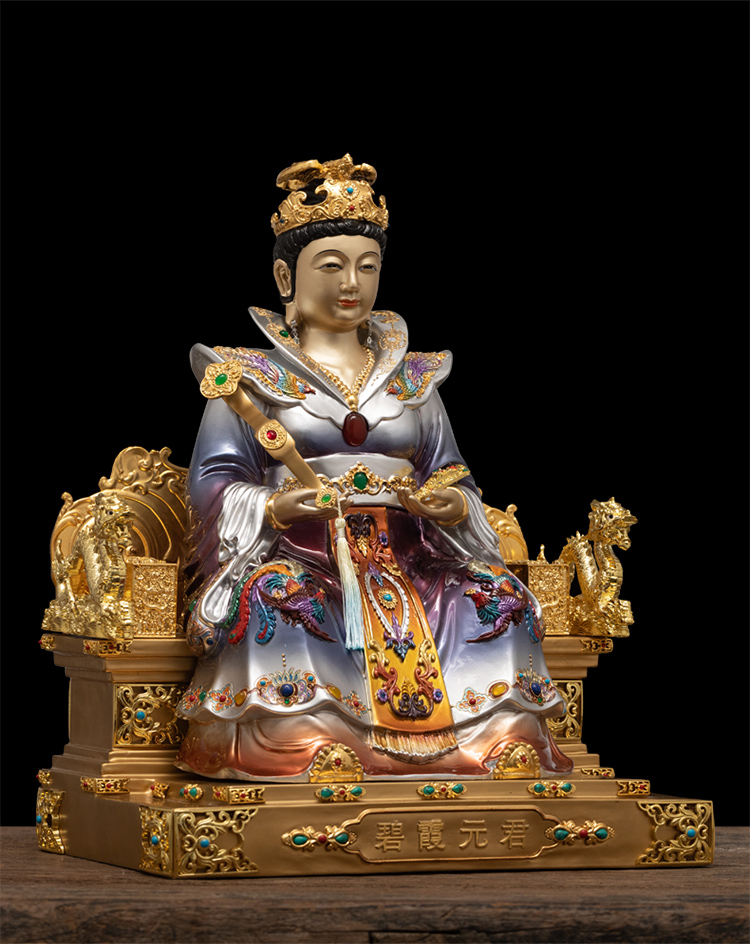 紫运阁纯铜贴金碧霞元君神像家用泰山老母泰山娘娘圣母奶奶黄铜佛像
