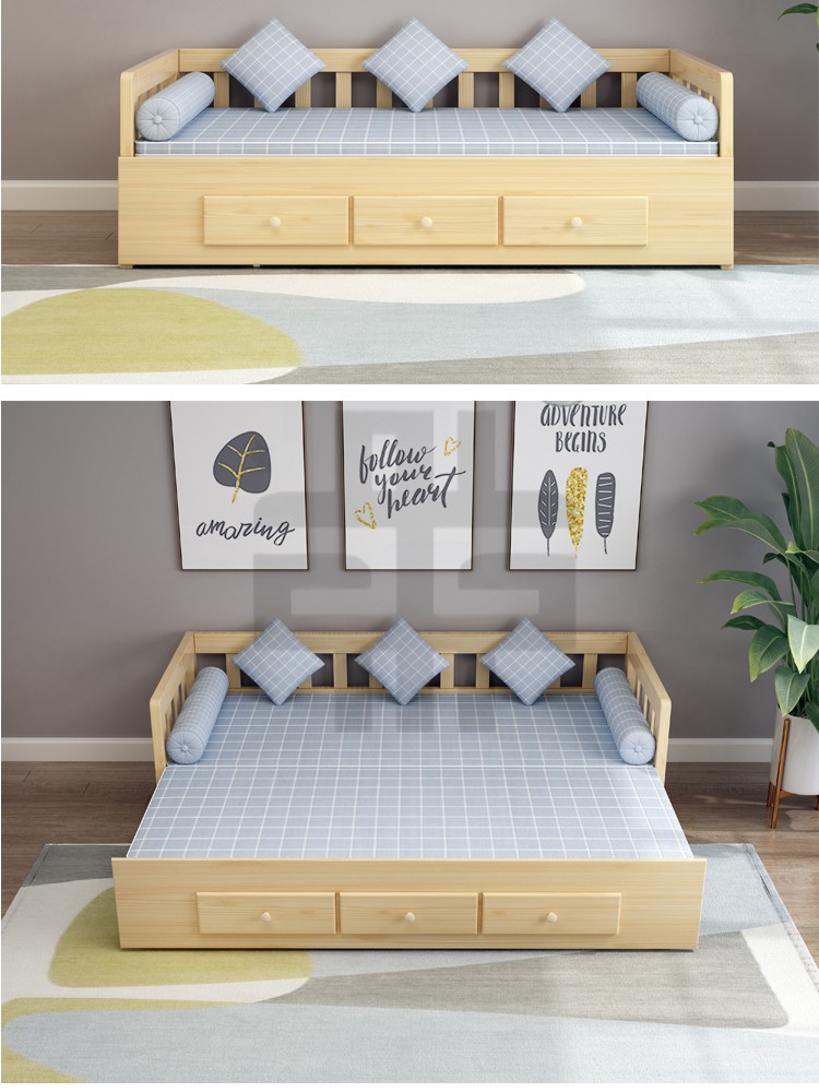 伸缩床实木书房可收纳多功能伸缩单人推拉坐卧两用沙发床折叠抽拉床