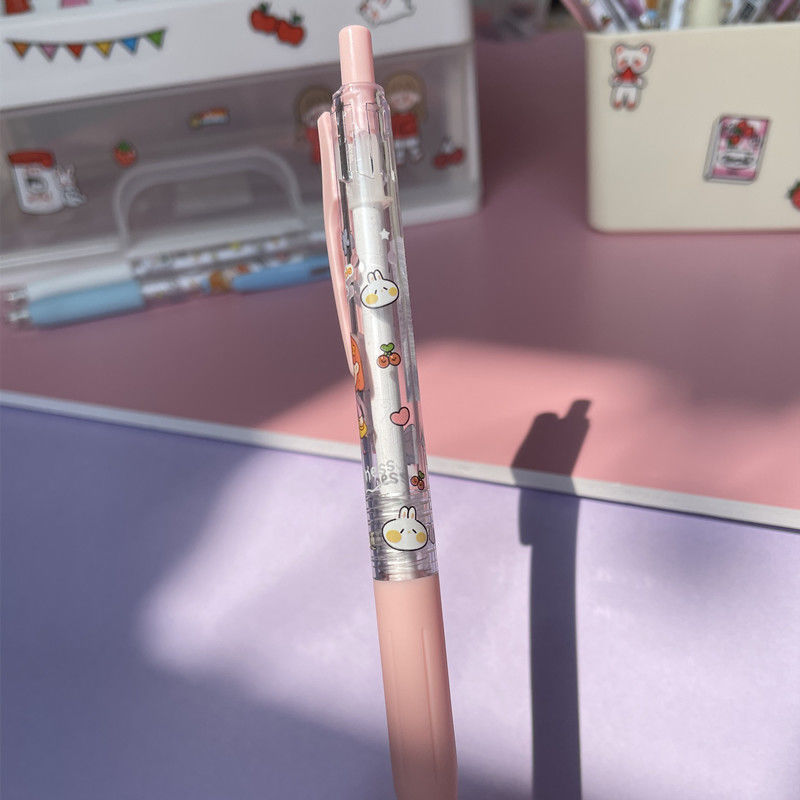 丰棋嘉可爱的按动笔肉球中性笔少女小球球笔卡通兔兔笔05黑色按压水笔