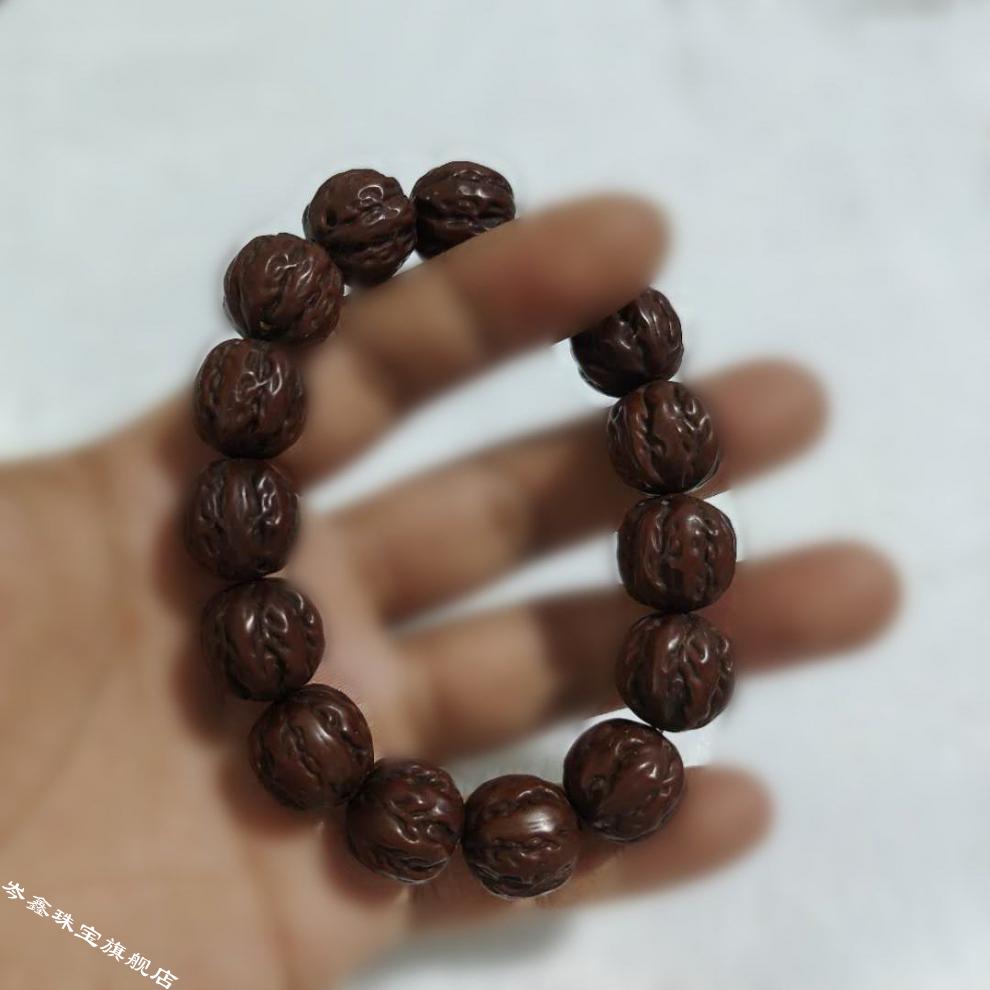 岑鑫紫金鼠金八棱三眼菩提子核桃手串男女手链文玩佛珠念珠老料 财富