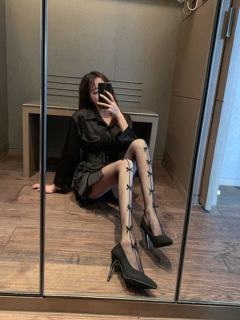 春夏镂空蝴蝶结网红流行渔网袜j62k丝袜外穿美腿袜女名媛连裤袜lj