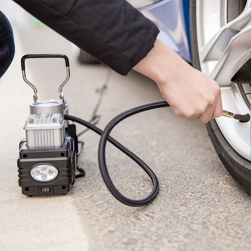 得力汽车充气泵双缸单缸大功率充气泵12v点烟器接头轮胎充气泵dl8058