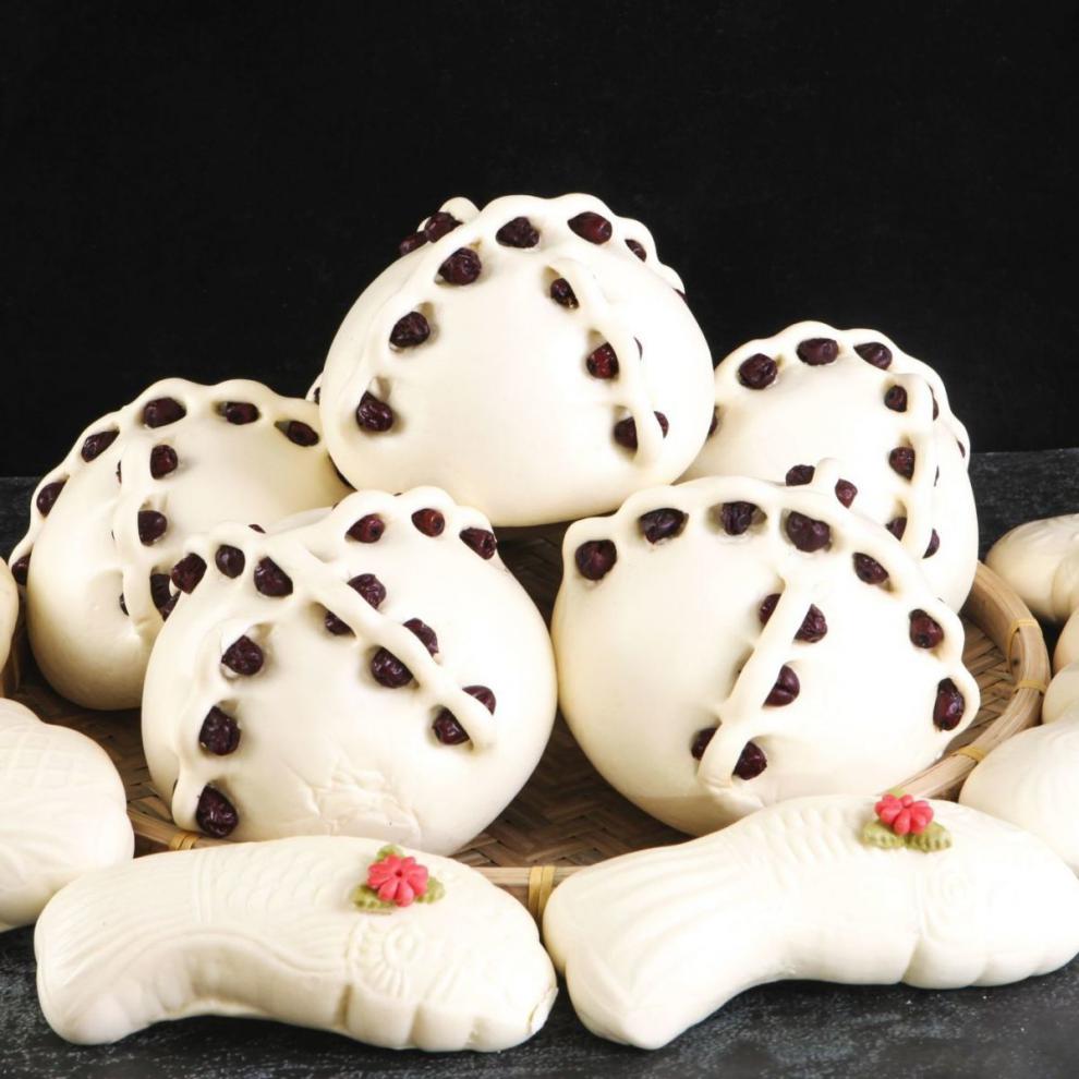 胶东红枣花饽饽山东特产花样大馒头正宗手工老面馍批发回弹解压大枣