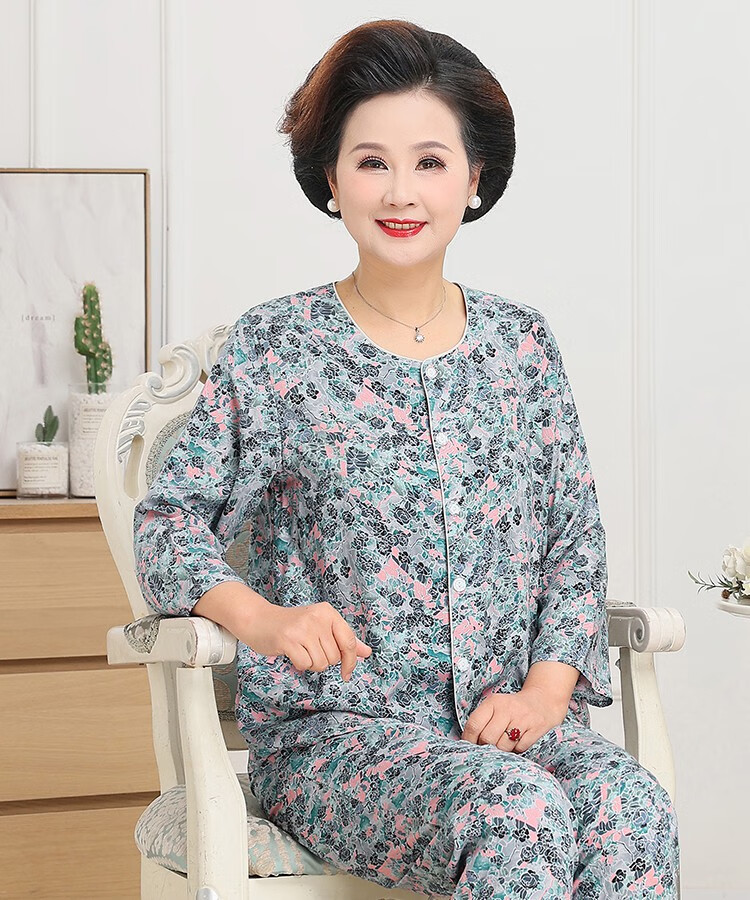 达丽莱奶奶夏季棉绸套装扣子开衫中老年人妈妈60岁70老人绵绸睡衣可外