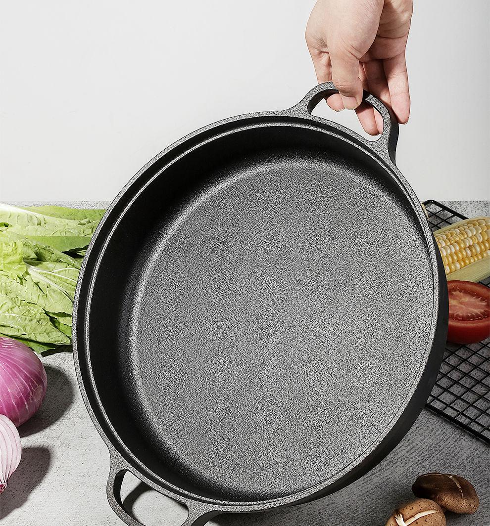 烙馍锅加厚铸铁平底锅双耳烙饼锅生铁煎锅无涂层不粘锅煎饼锅饼铛德