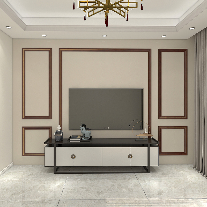 钛金条背景墙 钛金条吊顶 实木线条装饰电视墙金属边框造型客厅背景墙