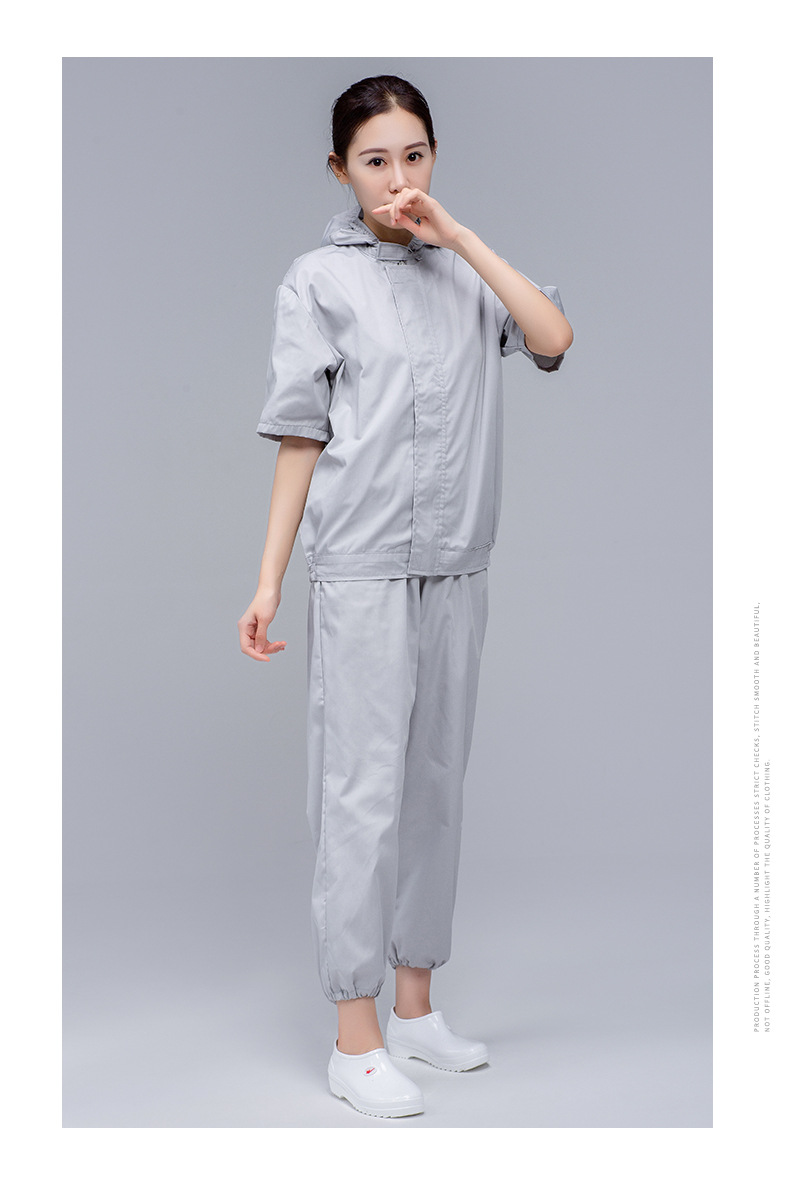 食品加工专用工作服新款夏季连帽短袖食品厂工作服车间防尘服劳保服