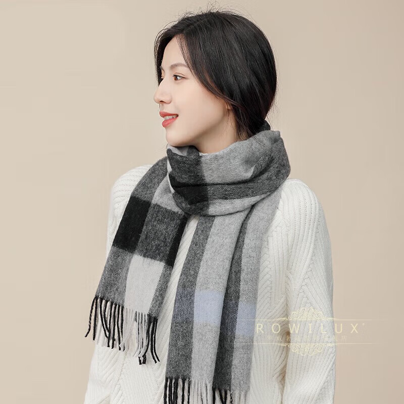 rowilux罗威奢品品牌羊毛围巾女冬季商务休闲百搭杏色保暖女士围脖送