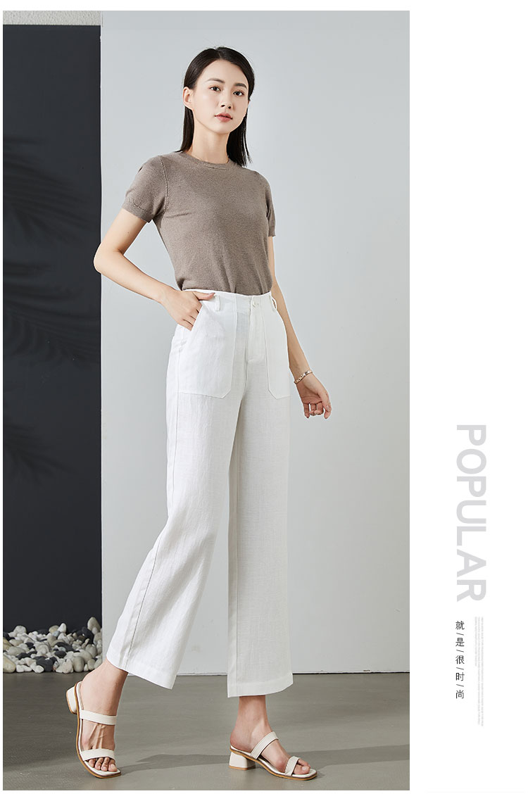 梦舒雅亚麻阔腿裤女棉麻女裤2022新款夏季薄款休闲裤高腰宽松九分直筒