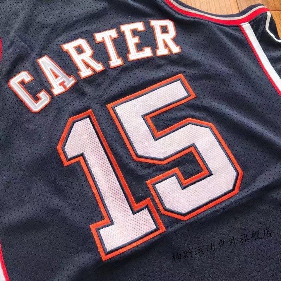 0607赛季au版球衣密绣文斯卡特篮网队15号vincecartea密绣款深蓝色