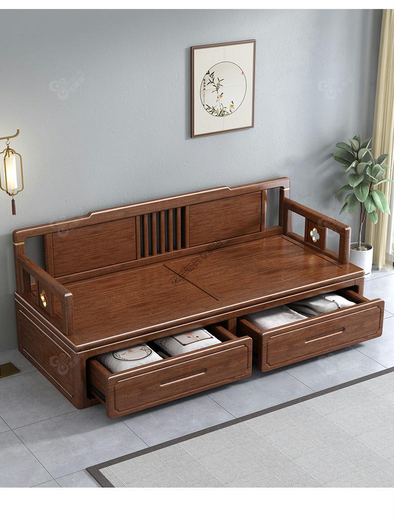 罗汉床新中式罗汉床新中式胡桃木罗汉床小型茶室茶台带抽屉小坑几家用