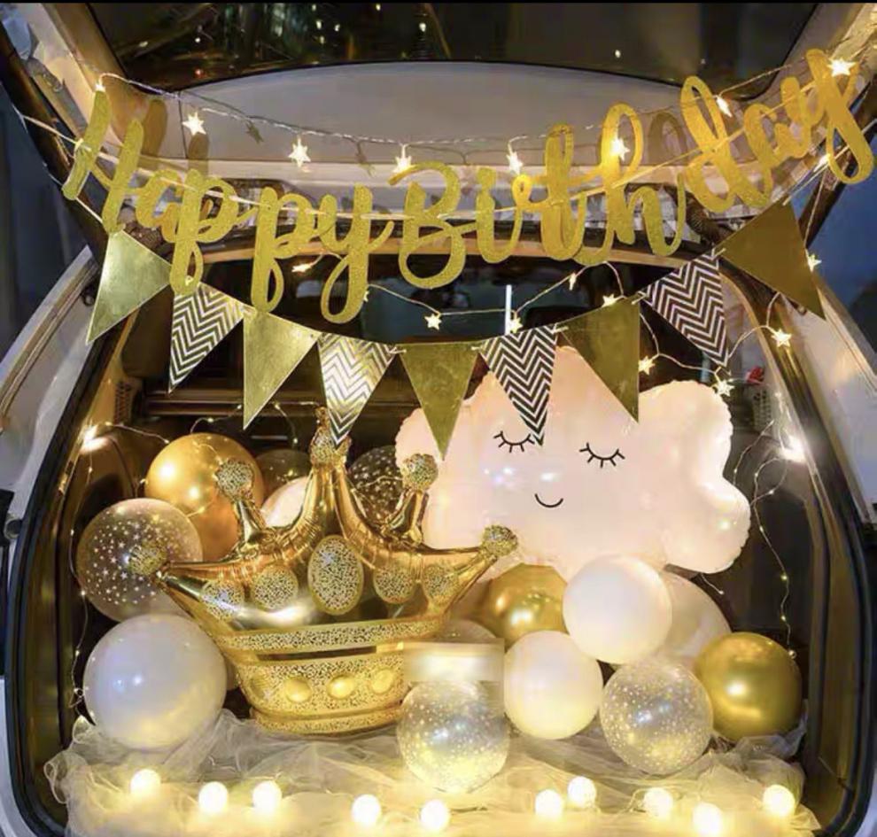 魅嫂 精灿后备箱生日装饰 女孩汽车儿童男孩布置气球小孩子后车厢 花