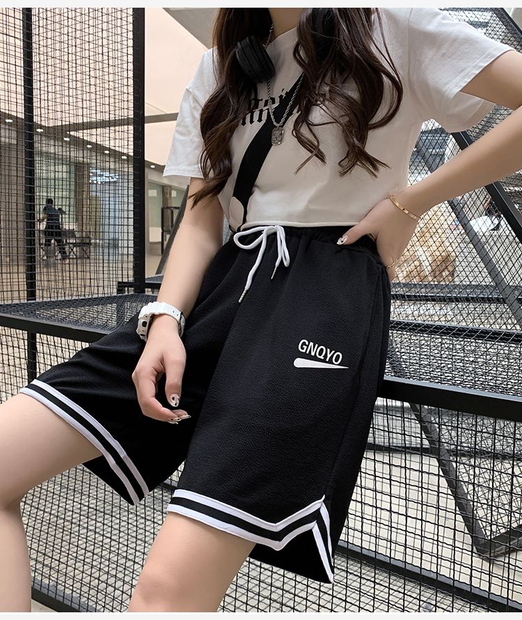 篮球裤短裤美式运动短裤女宽松直筒设计感小个子美式篮球显瘦百搭黑色