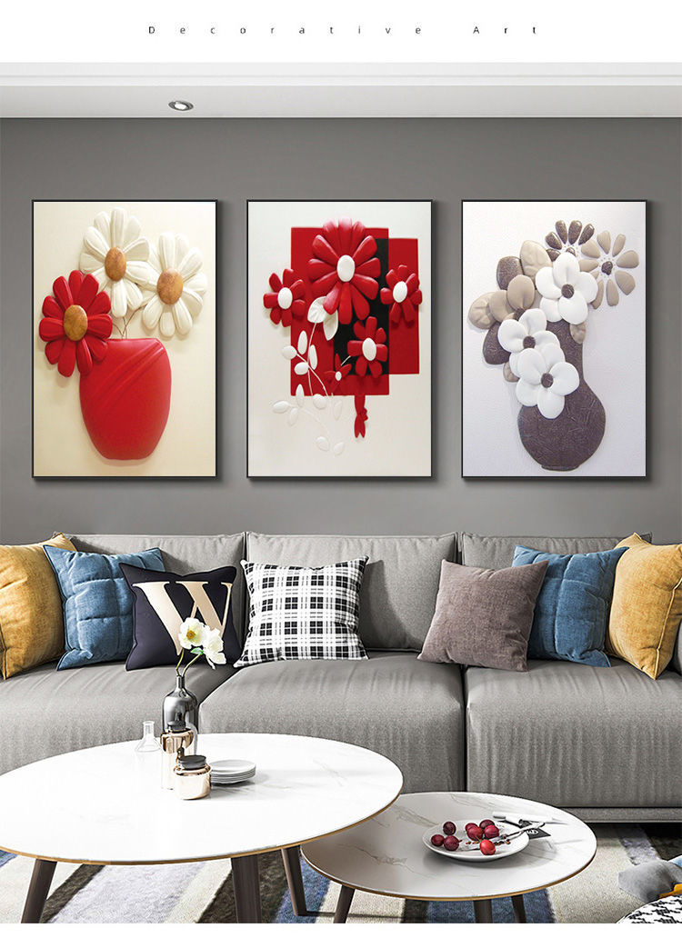 新中式客厅装饰画沙发背景墙挂画三联画现代简约大气壁画卧室画幸福树