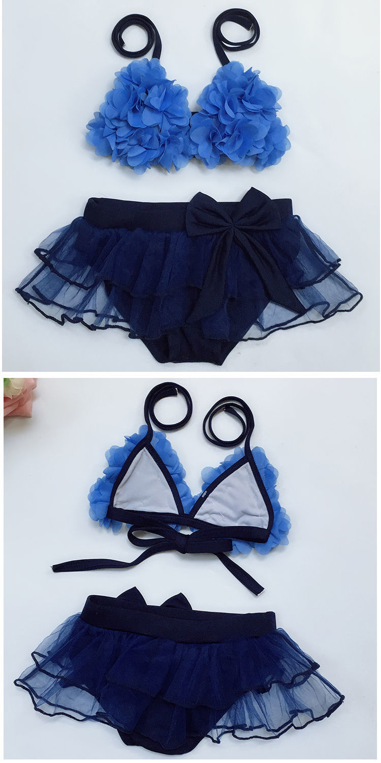 二件套装宝宝泳衣女分体比基尼儿童泳衣可爱花朵裙式小中大童泳装