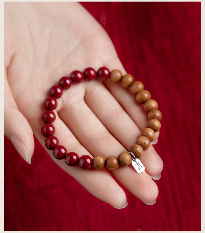 檀福匠原创设计半藏桃木朱砂手链男女木质文艺手串民族风本命年8mm