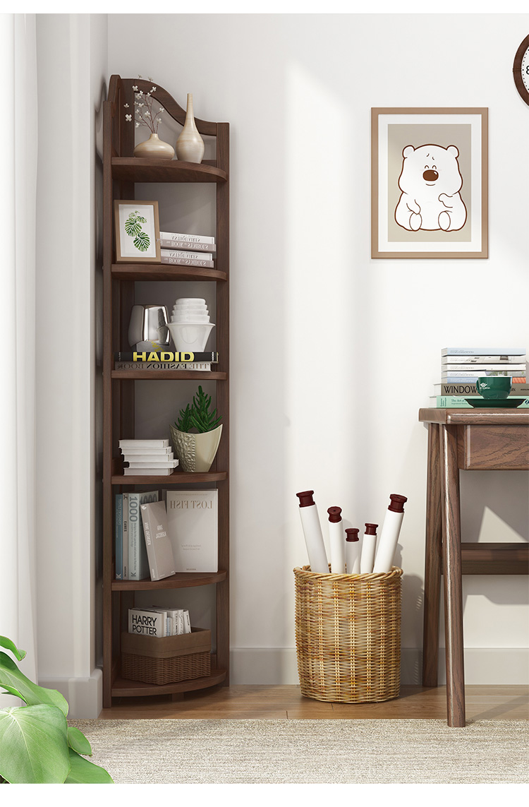 实木转角书架落地置物架简约窄墙角柜拐角角落柜床头客厅沙发边多层小