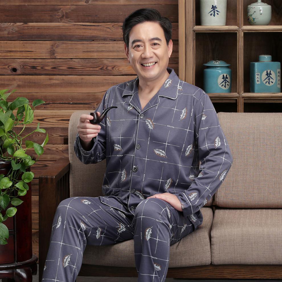 中老年春秋睡衣男高品质大码睡衣男士50岁中老年爸爸春秋老人爷爷父亲