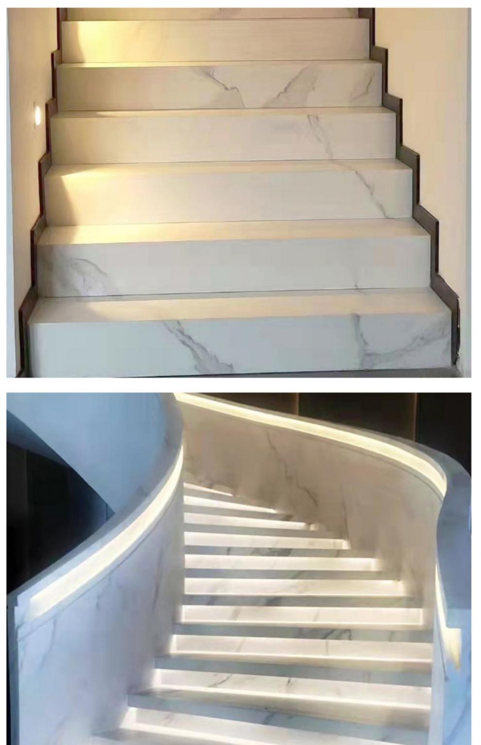 岩板楼梯踏步大理石定制天然别墅鱼肚白家用防滑人造台阶石材板材居