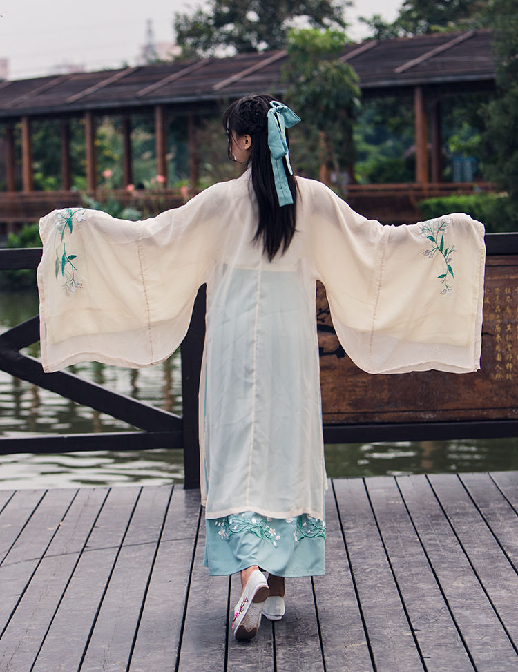 lp汉服女学生中国风广袖长款齐腰襦裙杜若魏晋风日常改良流仙裙套装上