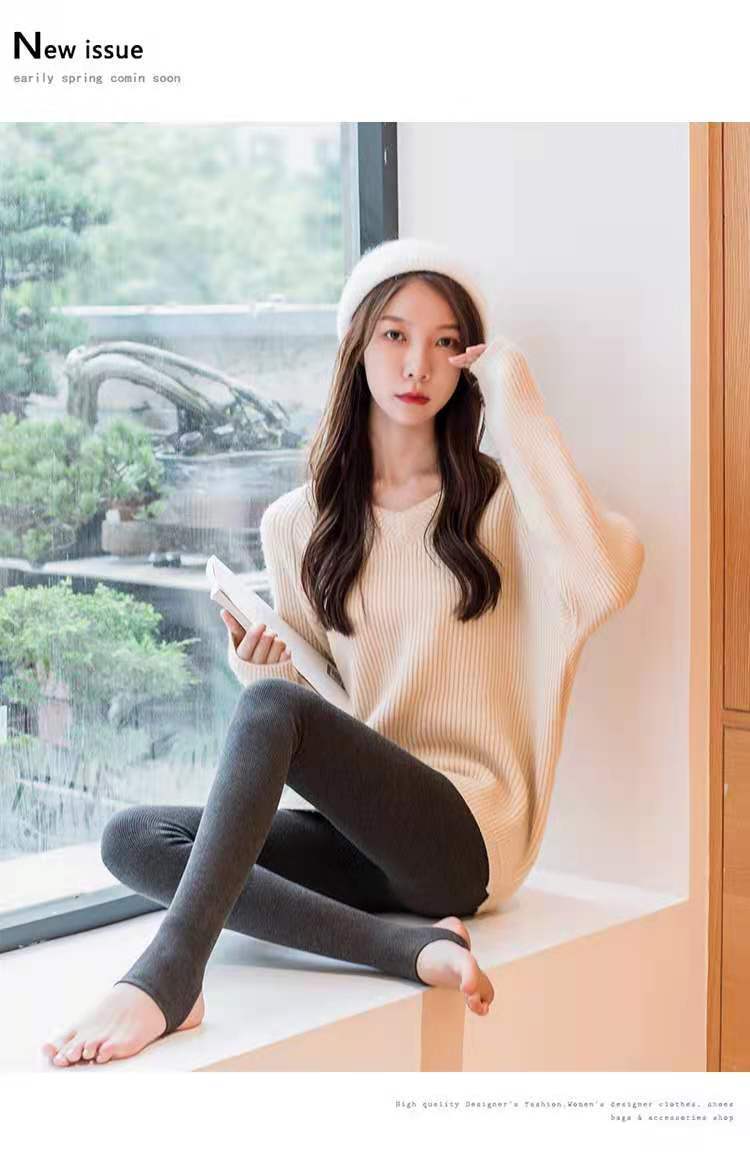 打底裤女外穿加绒加厚一体裤高腰显瘦保暖裤黑色连脚420克加绒加大110
