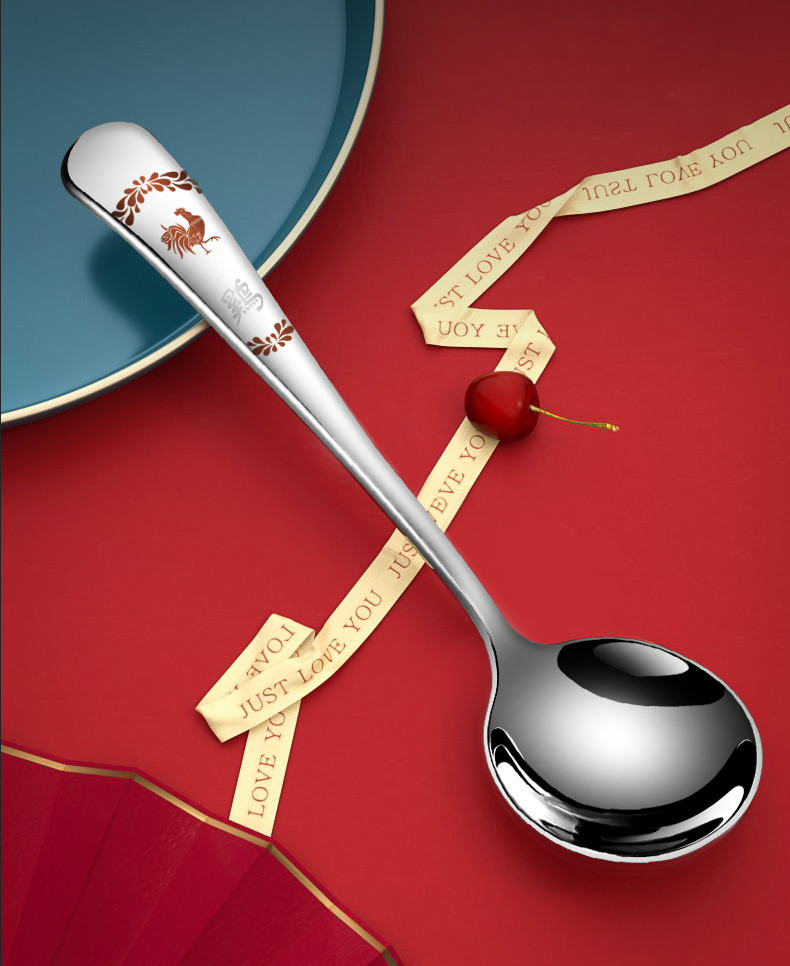 吃饭勺子304不锈钢勺子汤匙家用创意生肖可定制刻字加厚创意调羹吃饭