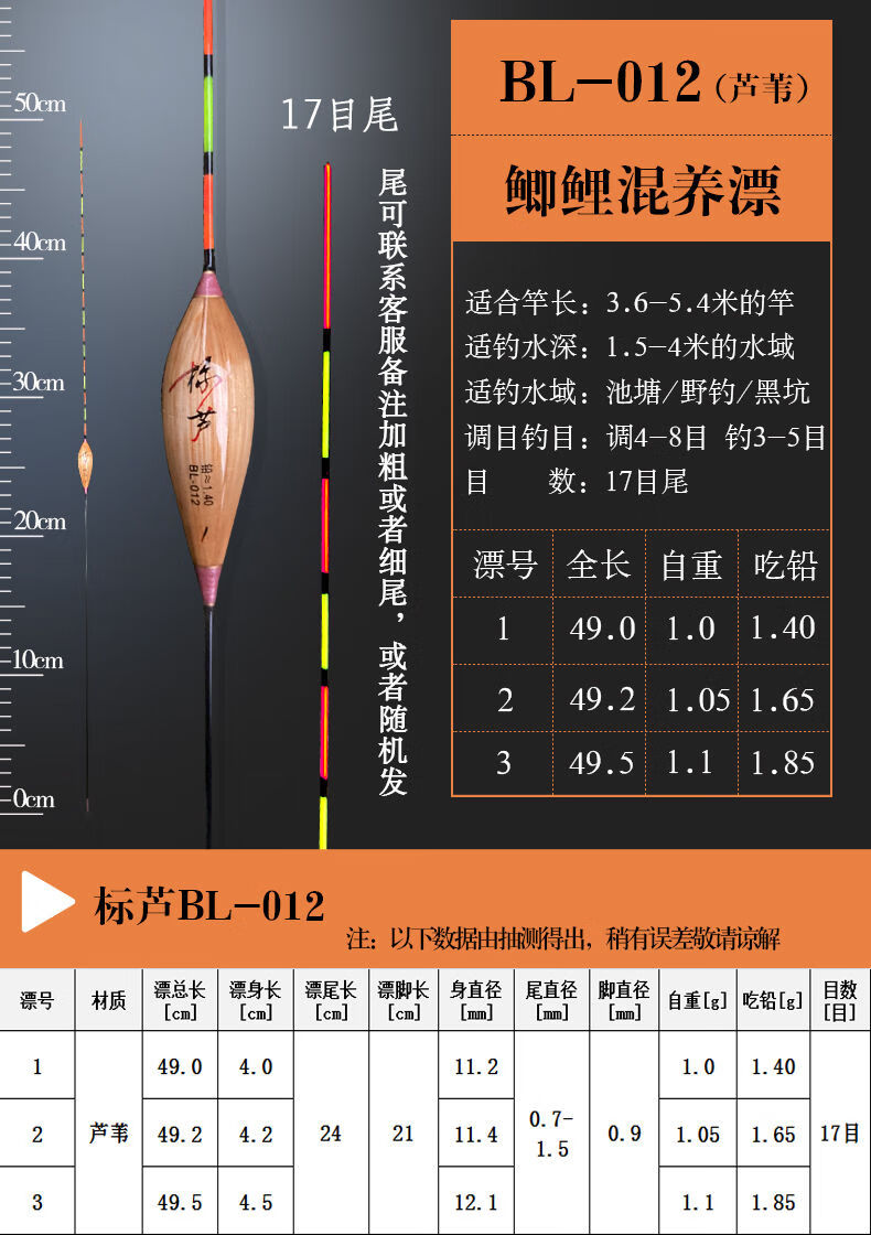 芦苇鱼漂套装轻口竞技鲫鲤鱼票加粗黑坑综合浮漂标芦bl012细尾1号一支