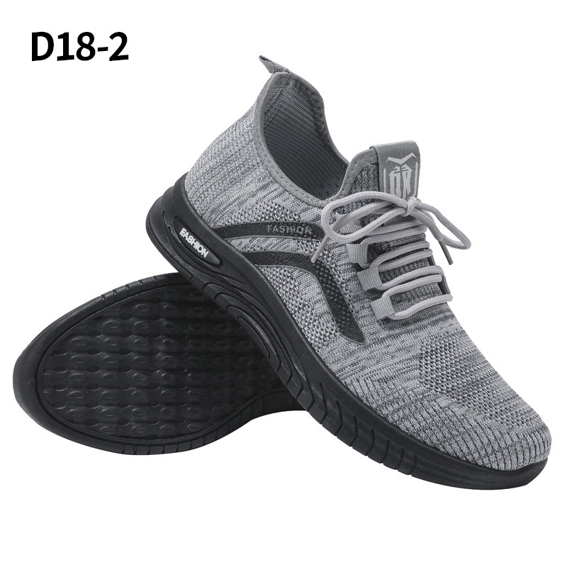 男鞋飞织透气男士运动休闲鞋子男款跑步鞋 【D18-2】灰+黑标 42