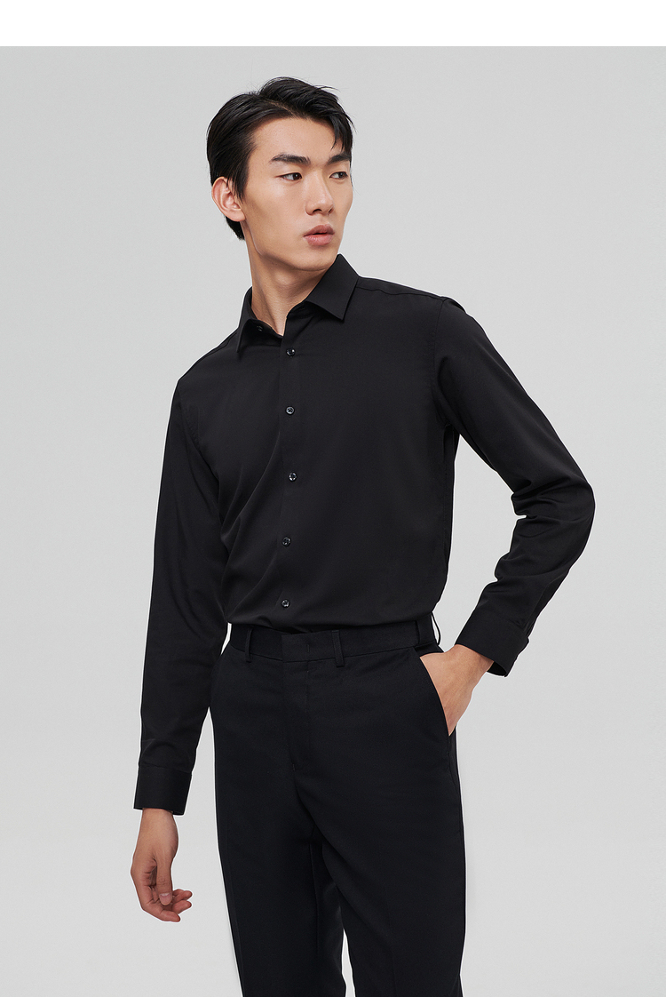 hla海澜之家长袖衬衫男22春季新品商务正装舒微弹衬衣 黑色花纹01 175