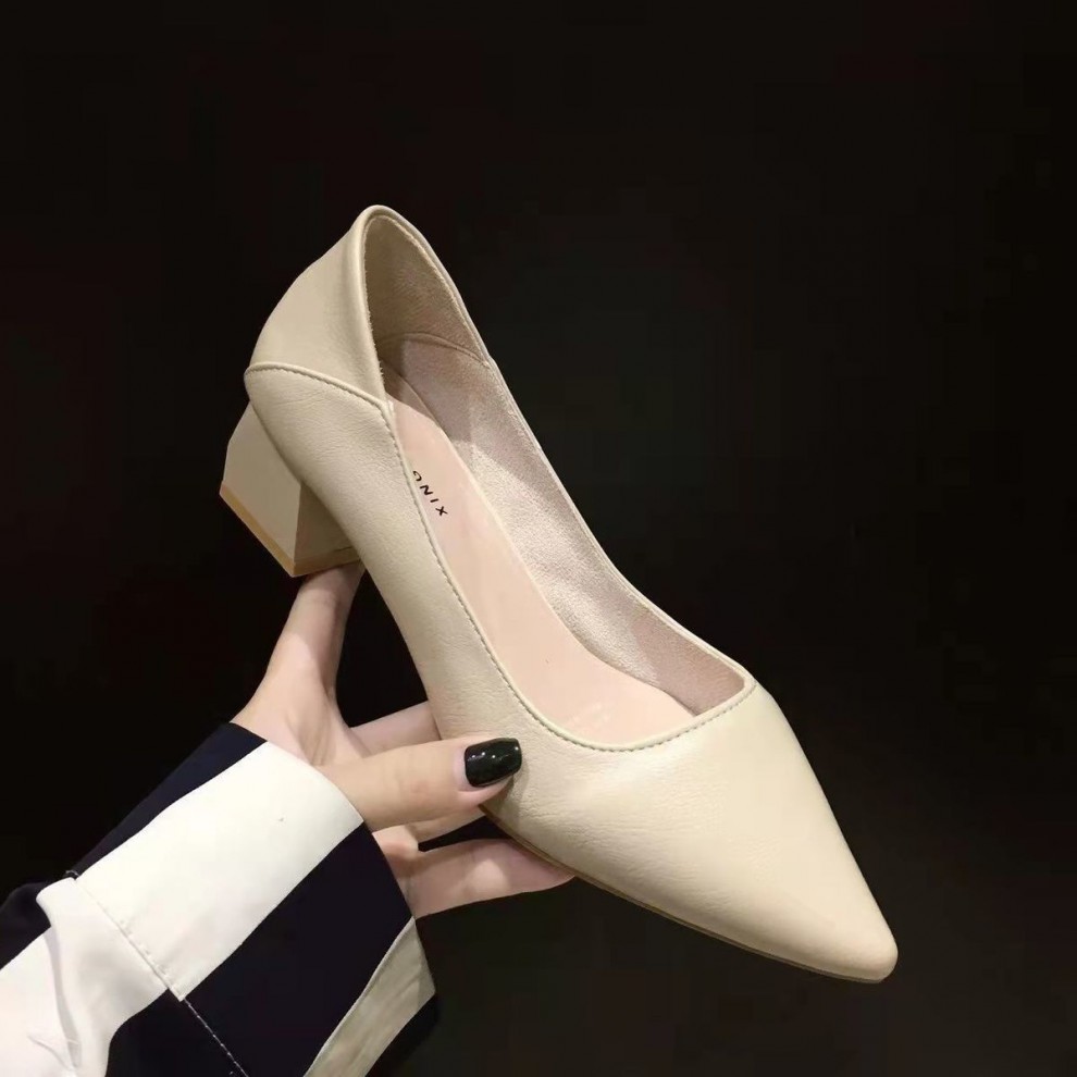 高跟鞋女黑色粗跟职业工作鞋尖头中跟单鞋舒适矮跟工装上班鞋 黑色 38