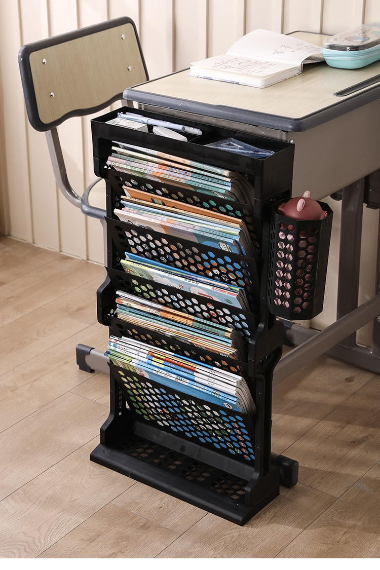 课桌书本收纳神器办公室学校教室学生桌边书架书袋桌面落地置物f4粉