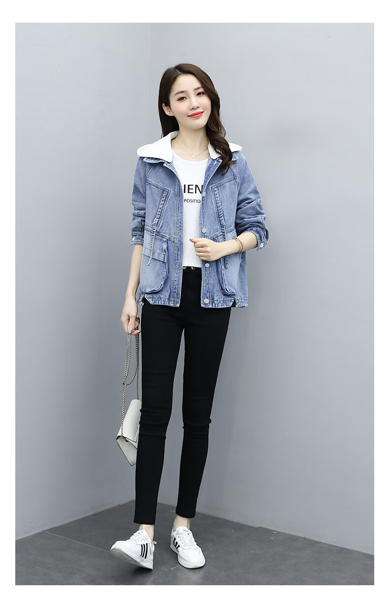 daviskoko高端品牌牛仔外套女装2021春秋新款韩版短款宽松bf连帽ins潮