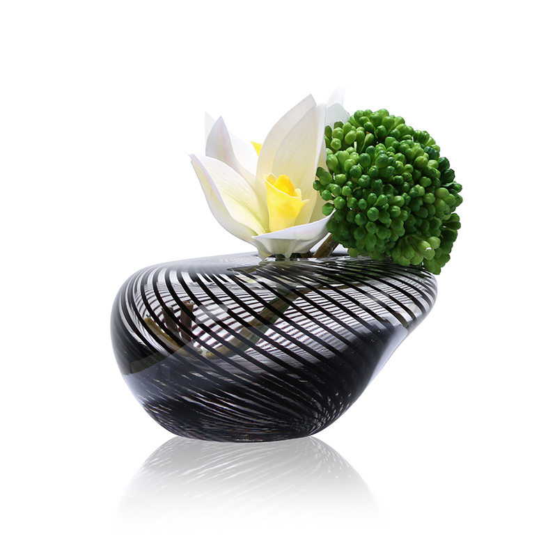 风现代仿真花艺绿植玻璃花瓶套装洽谈桌玄关桌面摆件小号17x17含花