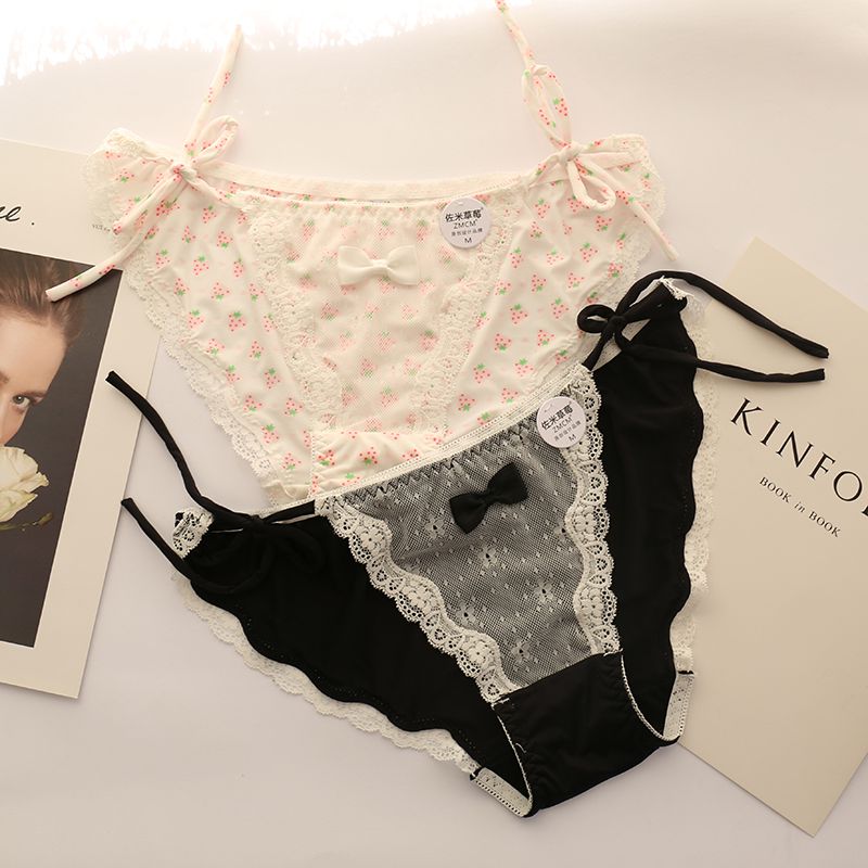 性感性感系带内裤女可解开透明蕾丝网纱系绳少女生绑带白色白色2条m