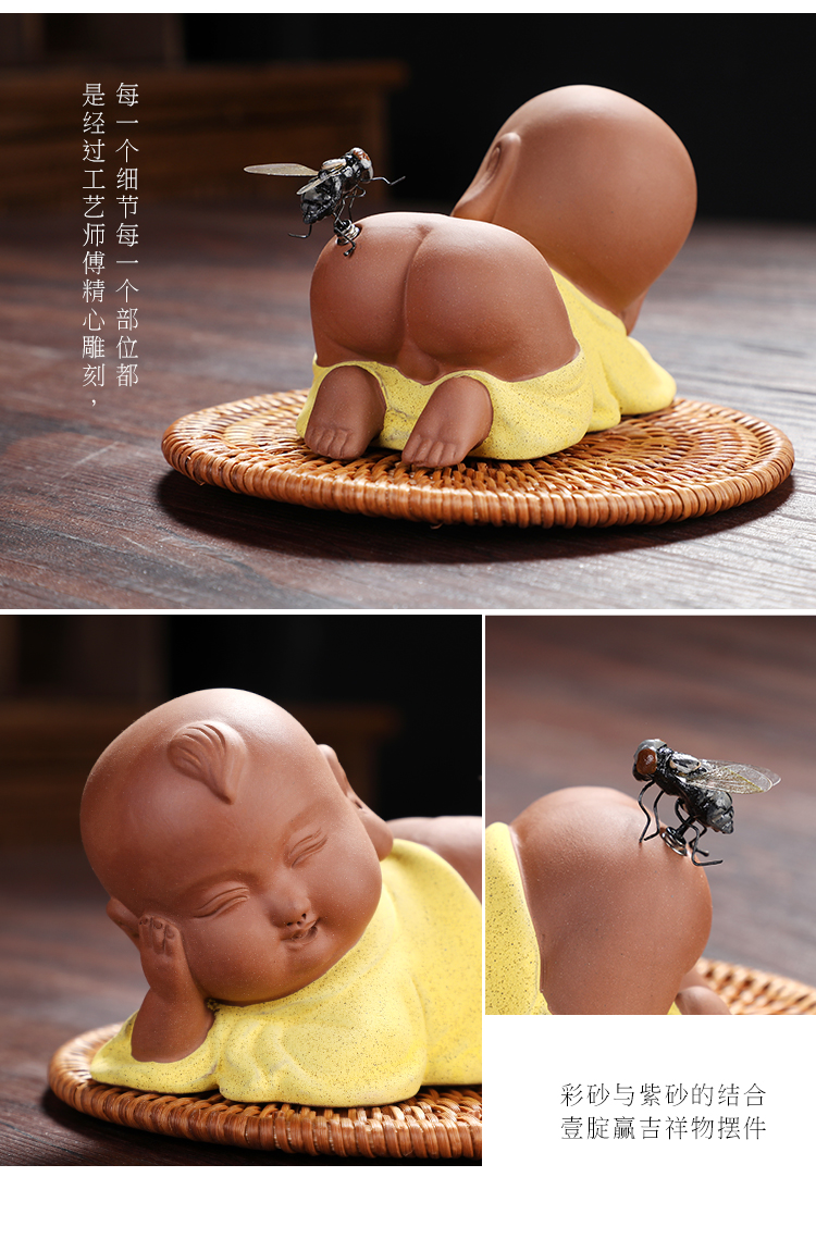 2022新款茶艺小沙弥摆件禅意小和尚一定赢车载茶盘茶台可养变色创意