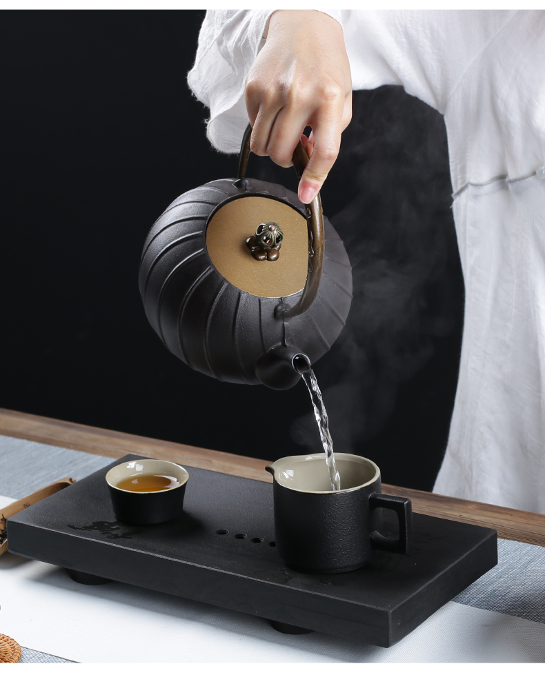 铁壶铸铁泡茶烧水茶壶单壶大号茶具配件家用煮茶水器牡丹黑色麻绳款