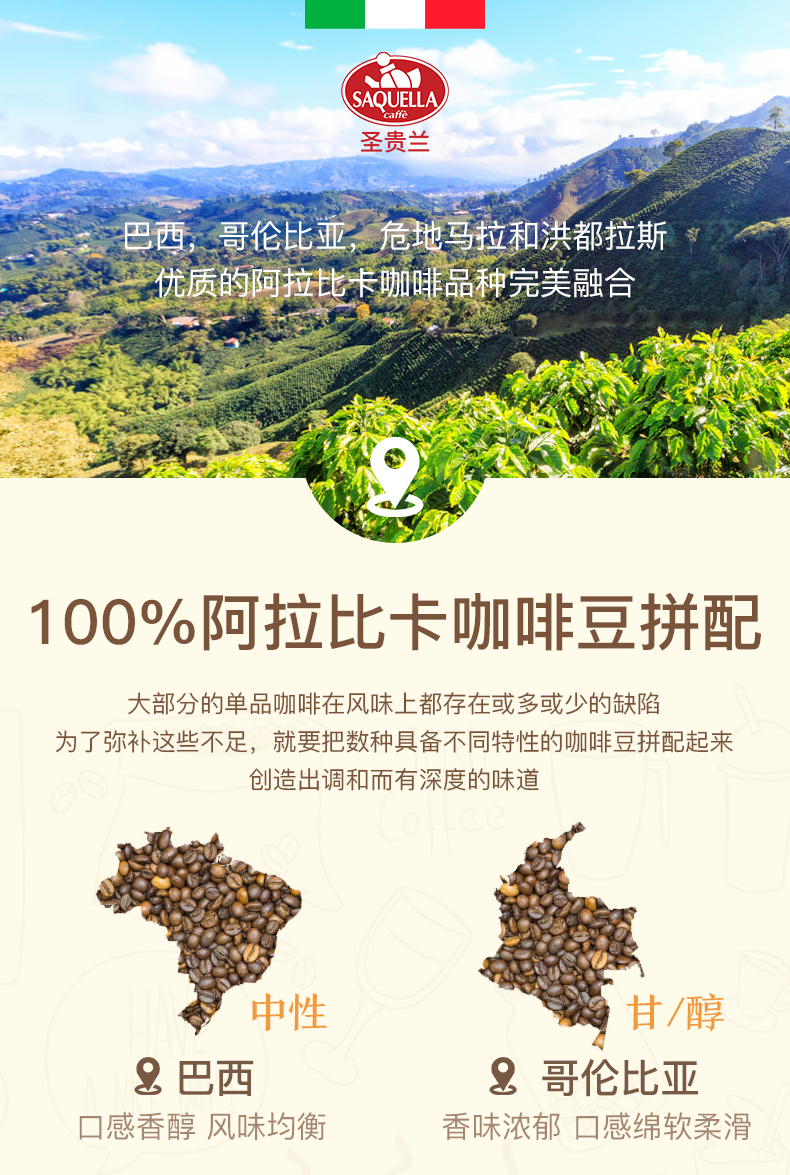 圣贵兰espresso意式浓缩阿拉比卡咖啡豆意式浓缩咖啡豆500g