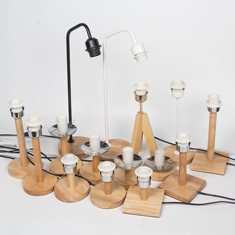 实木台灯底座灯具灯饰配件diy组装e27螺口原木灯座按键开关线插头金属