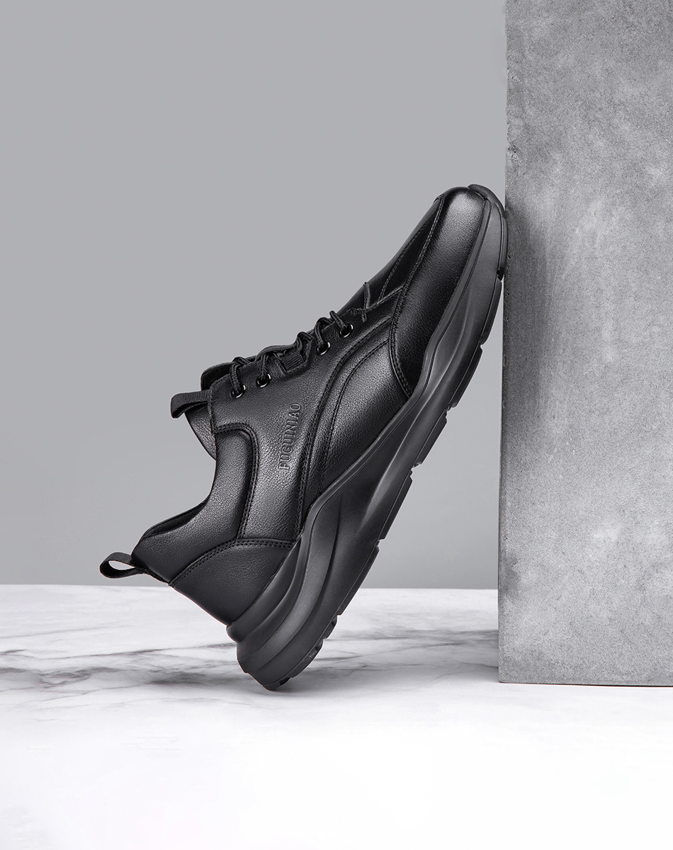 富贵鸟男鞋冬季加绒运动休闲鞋男士老爹鞋真皮皮鞋保暖鞋子男潮鞋黑色