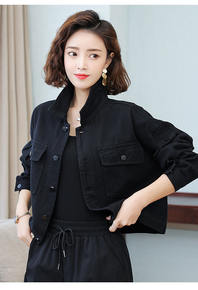 年春秋季新款韩版宽松短款网红工装小夹克初秋上衣黑色s建议80105斤