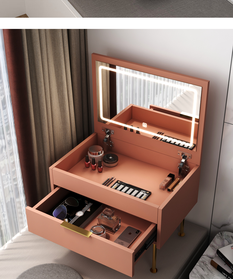 化妆台一体式翻盖式飘窗梳妆台整装小户型卧室可折叠隐形镜化妆台桌