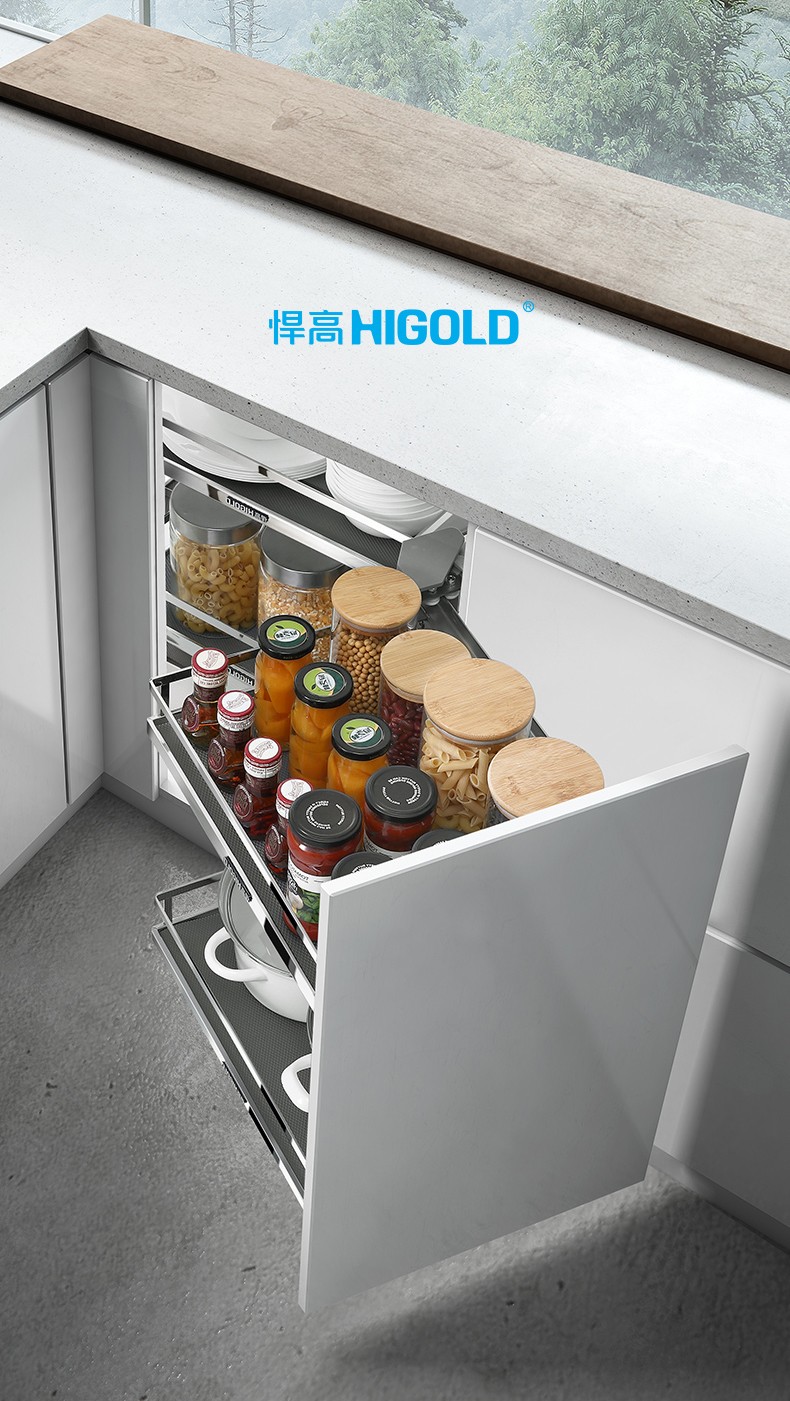 悍高higold厨房橱柜转角拉篮黑钻阻尼小怪物尊贵黑钻篮右开门
