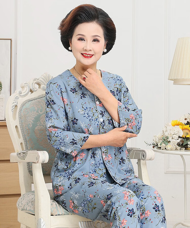 达丽莱奶奶夏季棉绸套装扣子开衫中老年人妈妈60岁70老人绵绸睡衣可外