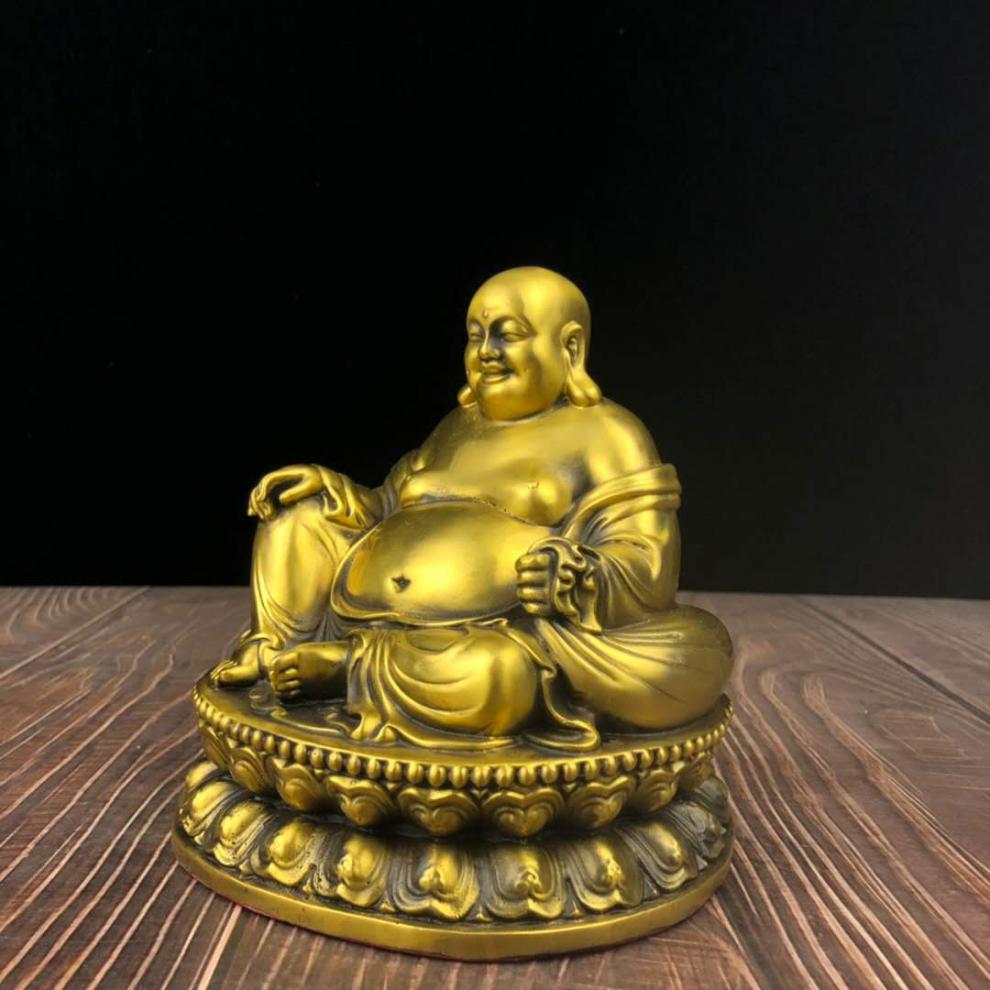 纯铜弥勒佛摆件笑佛坐莲花佛大肚佛佛像店铺开业办公室桌面装饰品