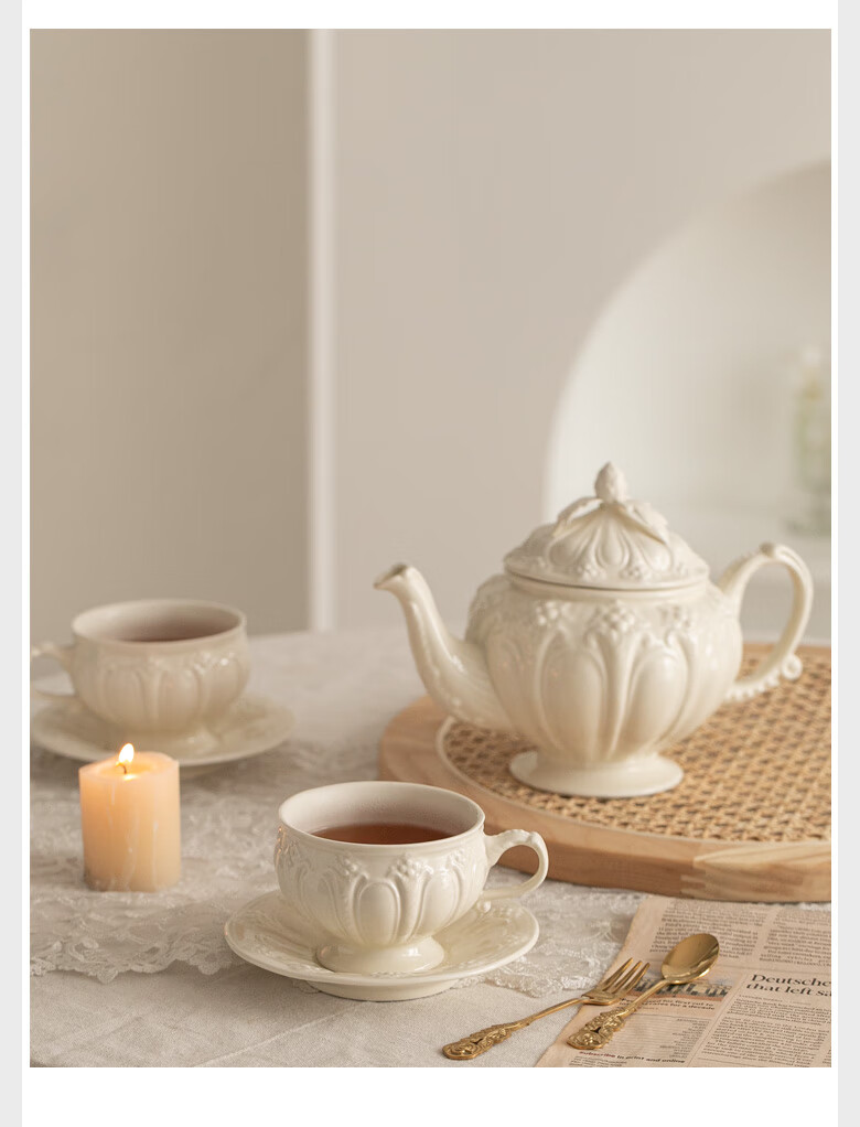 法式下午茶壶 复古优雅杯碟红茶家用 茶具陶瓷欧式英式 杯碟【图片