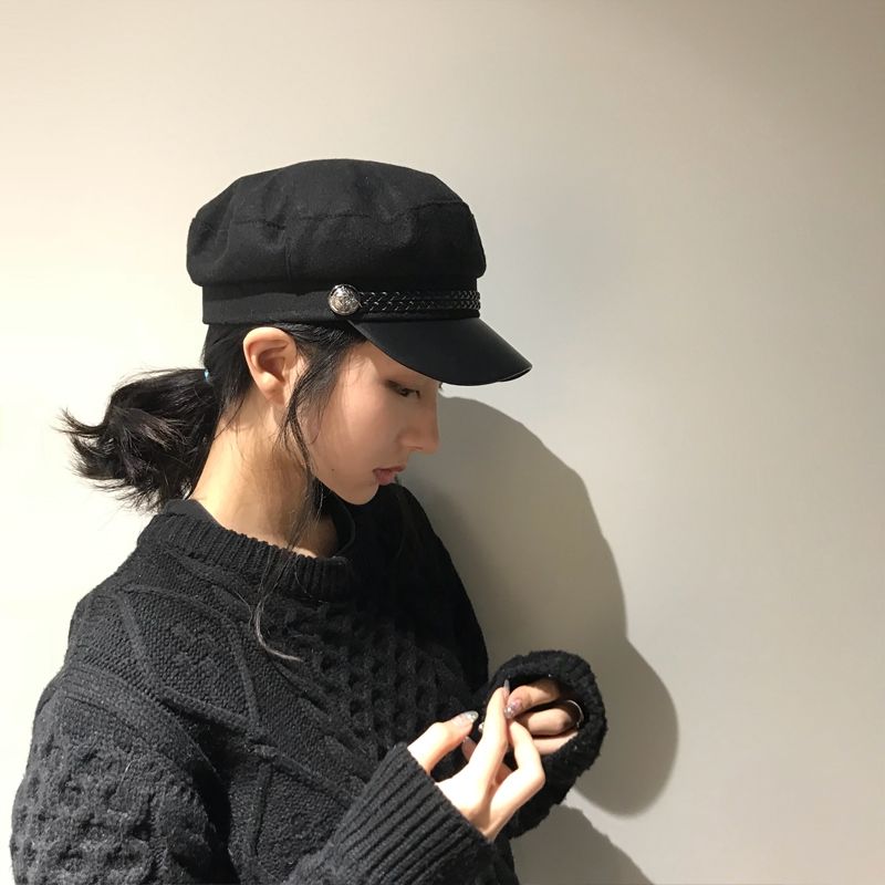 屿汐风 帽子帽子女夏皮沿平顶帽潮百搭春夏网红八角帽女韩版鸭舌帽