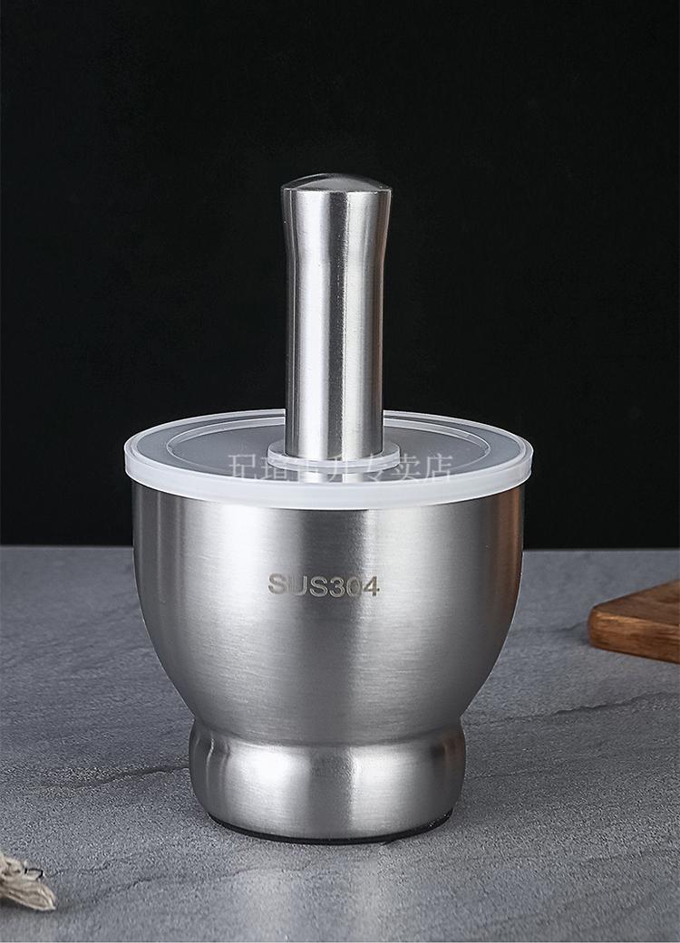 手动研磨蒜泥器蒜臼子捣药器研钵擂钵 304不锈钢(直形小号)勺子【图片