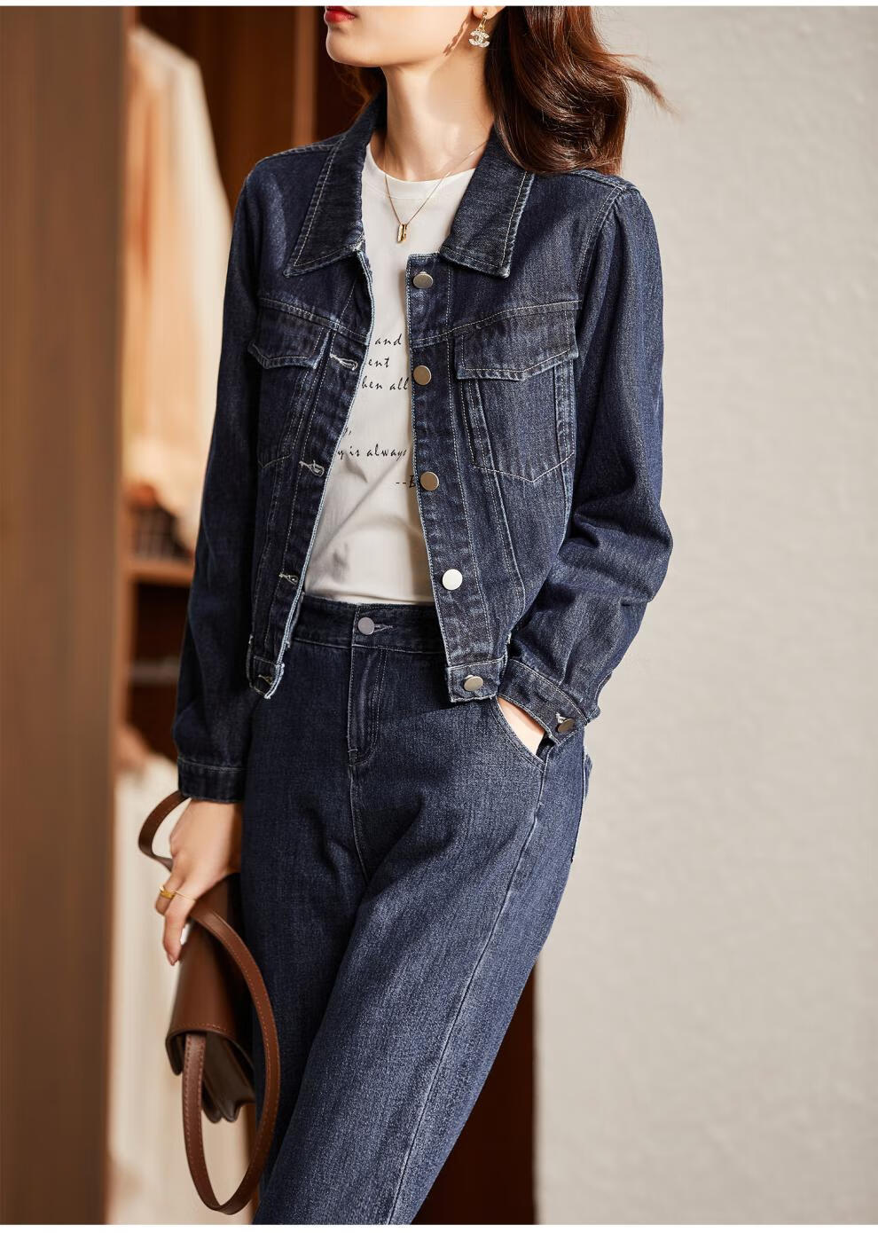 梵希蔓休闲牛仔套装女春秋款时尚2021年新款减龄上衣裤两件套洋气 f